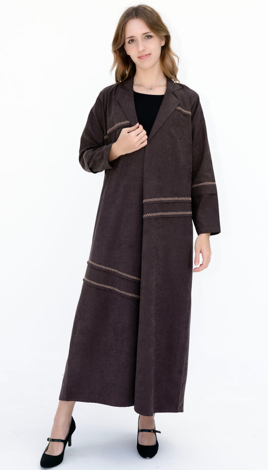 Collar Abaya With Blanket Stitch Detailing On Front And Sleeve