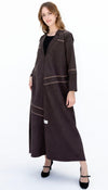 Collar Abaya With Blanket Stitch Detailing On Front And Sleeve
