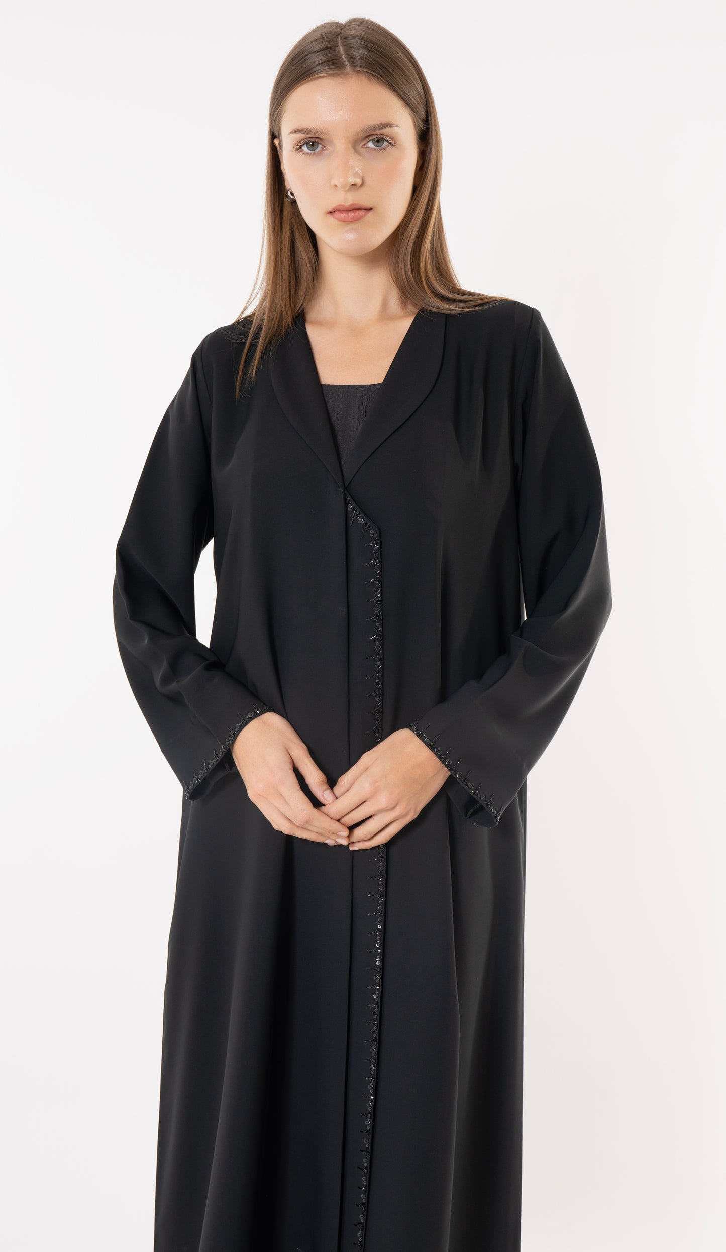 Black Collar Abaya With Fine Handwork Detailing