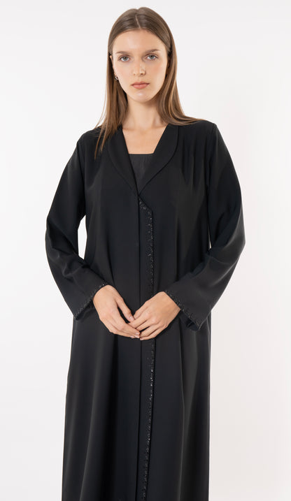 Black Collar Abaya With Fine Handwork Detailing