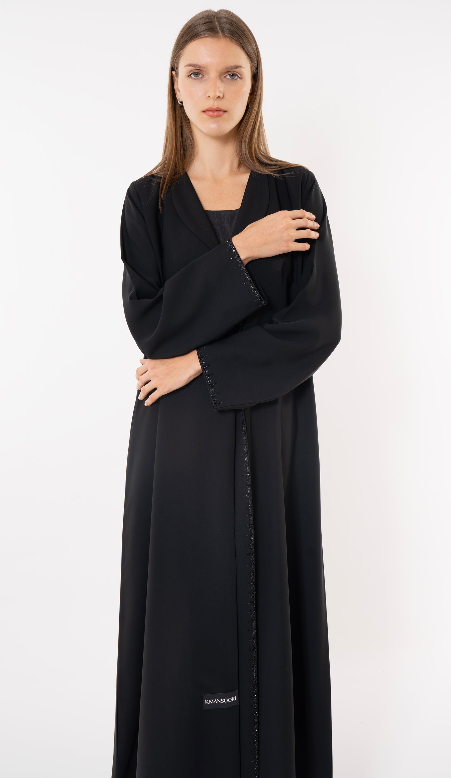 Black Collar Abaya With Handworked Front Detailing