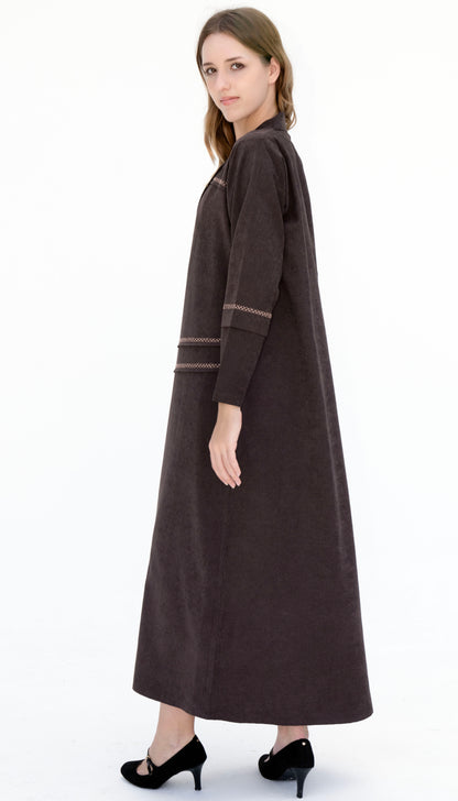 Collar Abaya With Blanket Stitch Detailing On Front And Sleeve