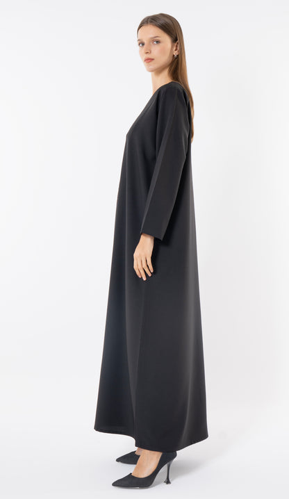 Black Blazer-Style Abaya with Fine Thread Embroidery