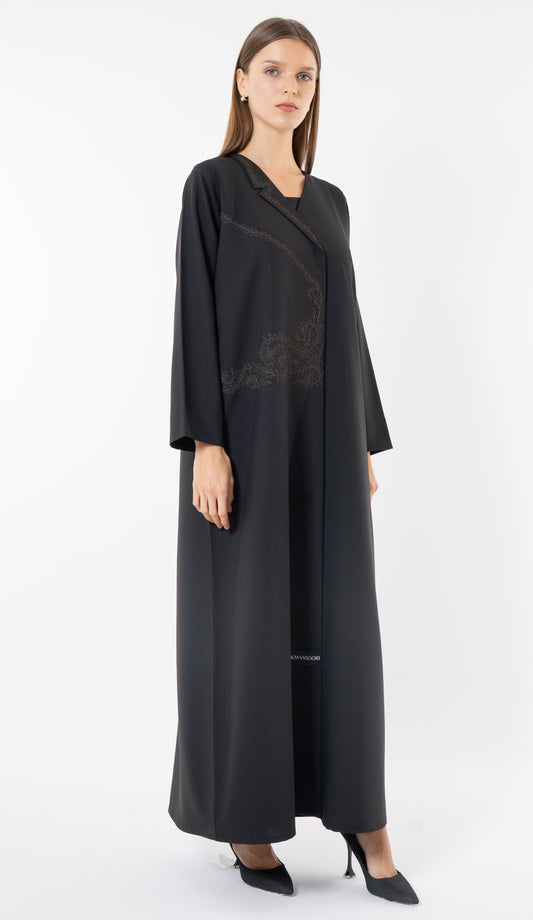 Black Blazer-Style Abaya with Fine Thread Embroidery
