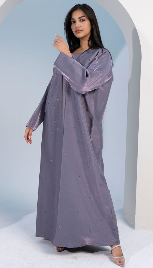 Purple Bisht Abaya with Delicate Embellishments Throughout