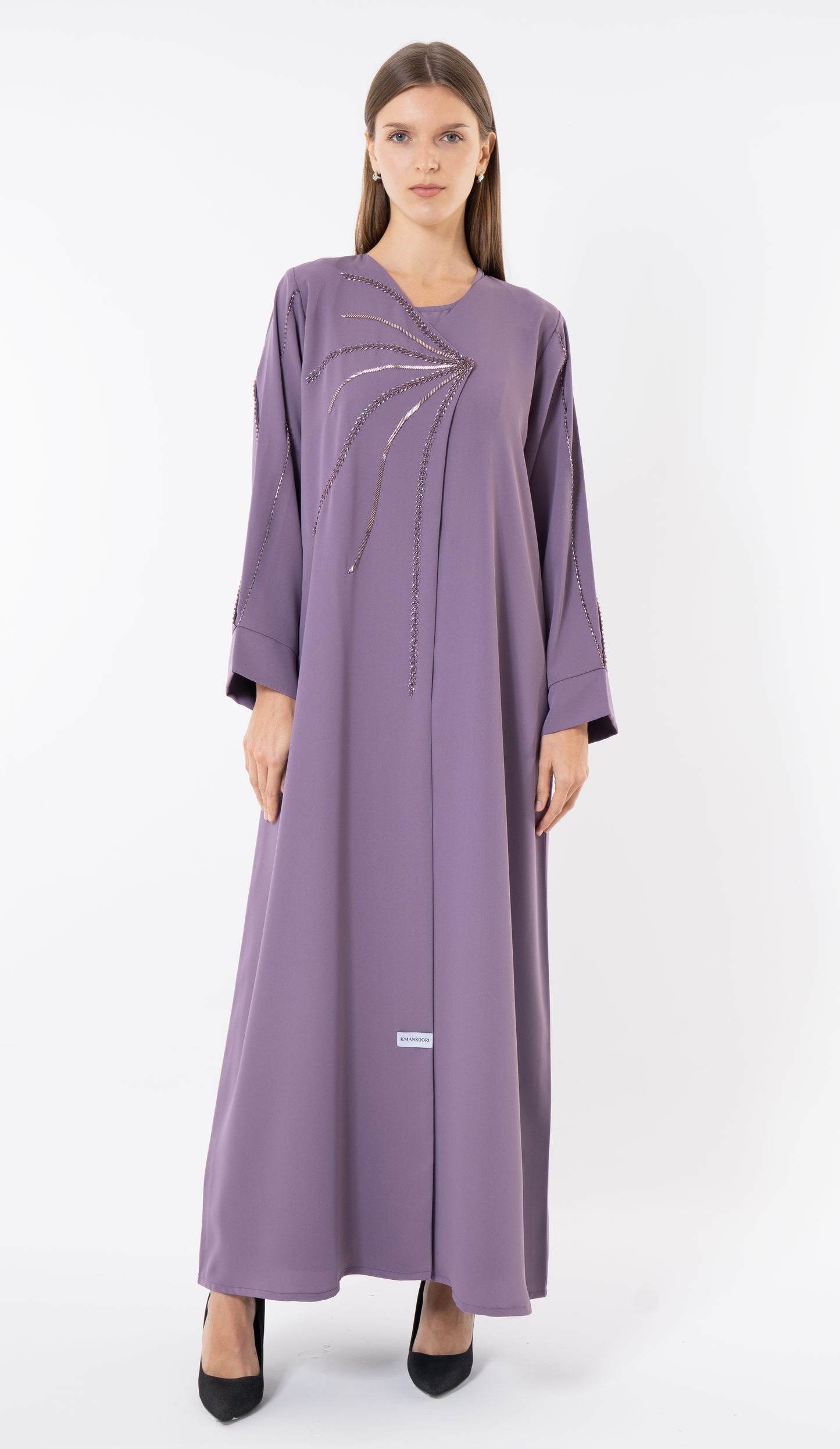 Purple Overlap Abaya With Front Handwork Detailing