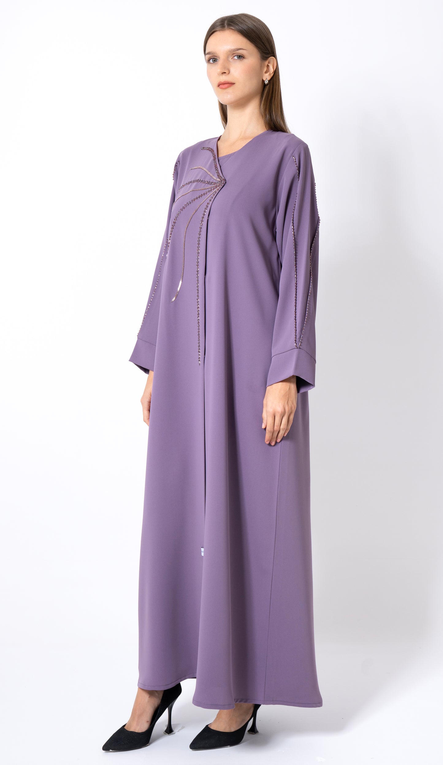 Purple Overlap Abaya With Front Handwork Detailing