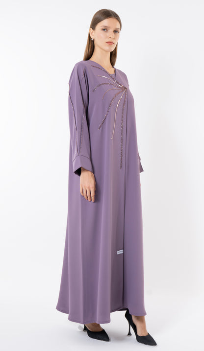 Purple Overlap Abaya With Front Handwork Detailing