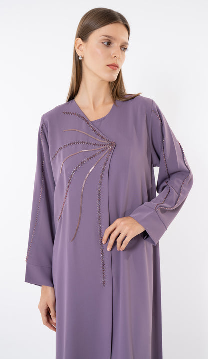Purple Overlap Abaya With Front Handwork Detailing