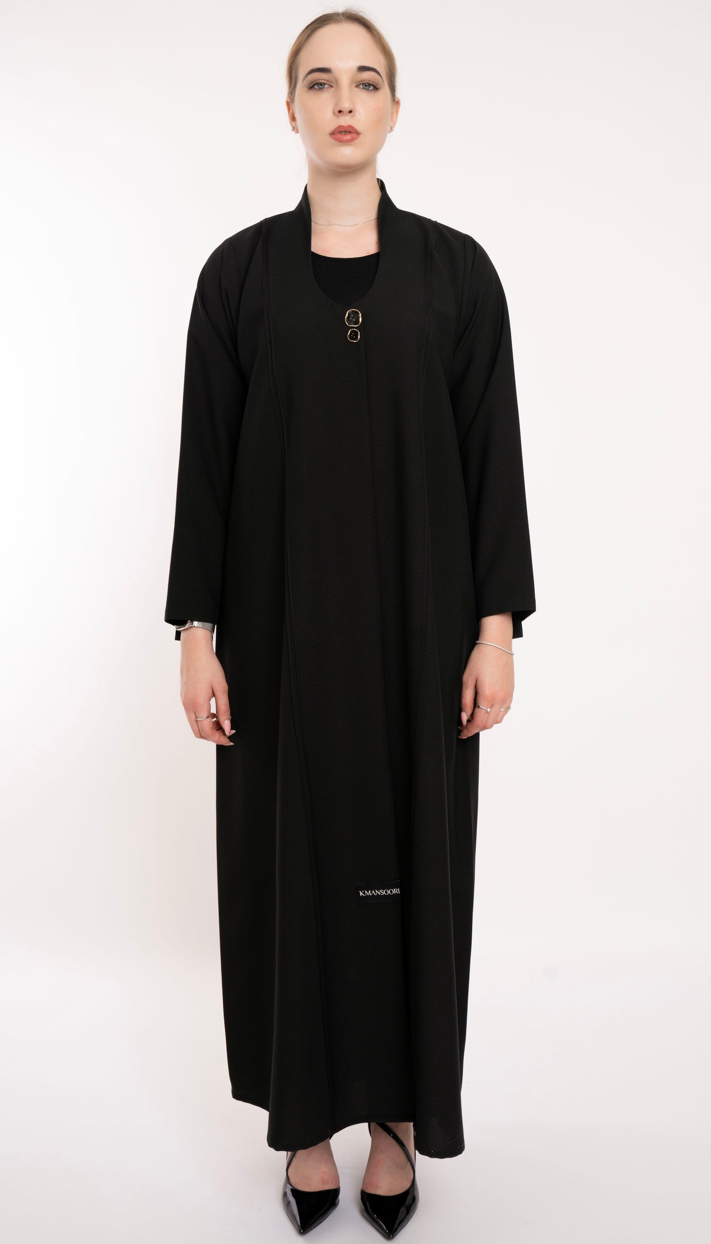 Black Abaya With High Neck Pattern With Pintuck Detailing