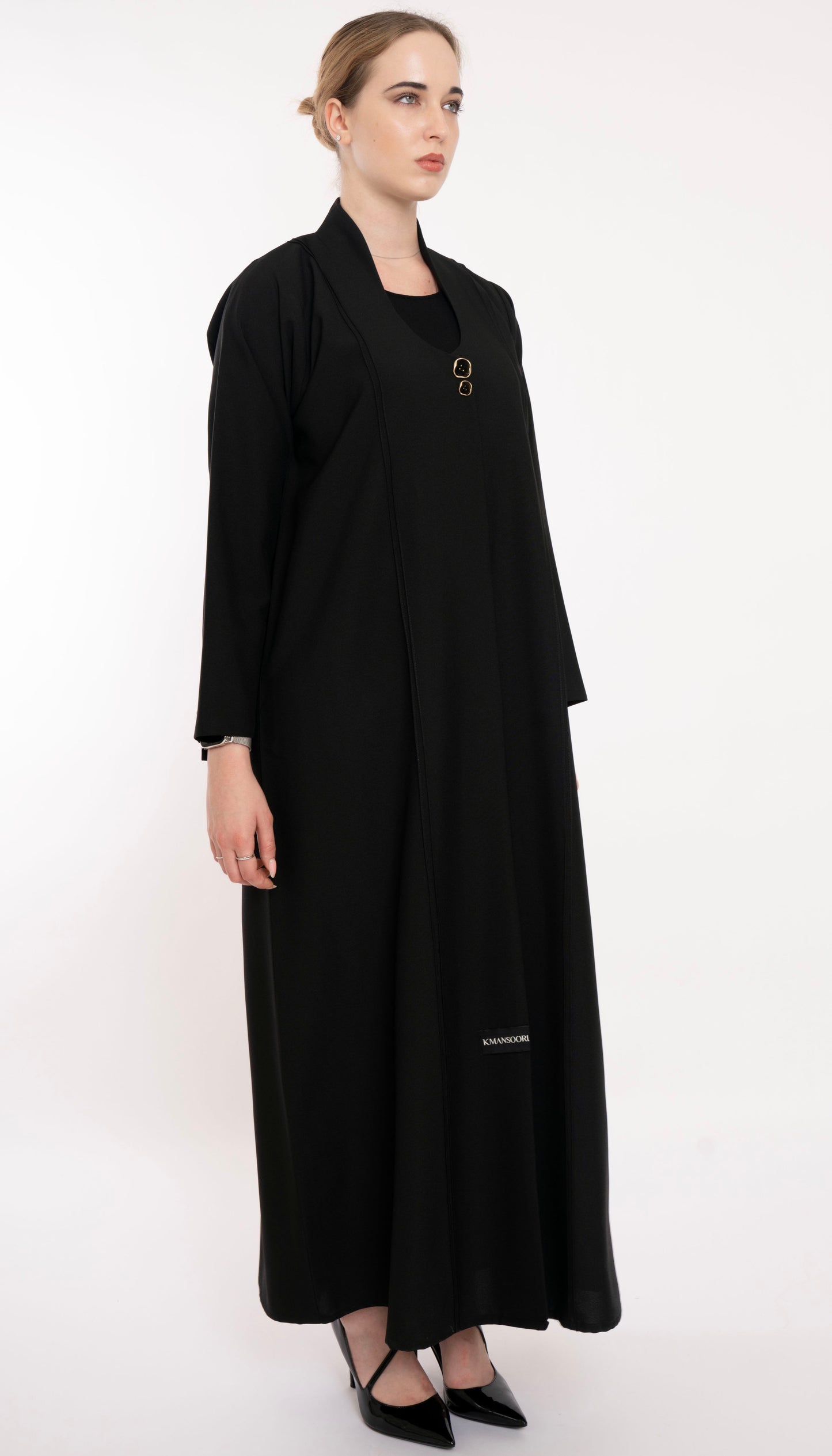 Black Abaya With High Neck Pattern With Pintuck Detailing