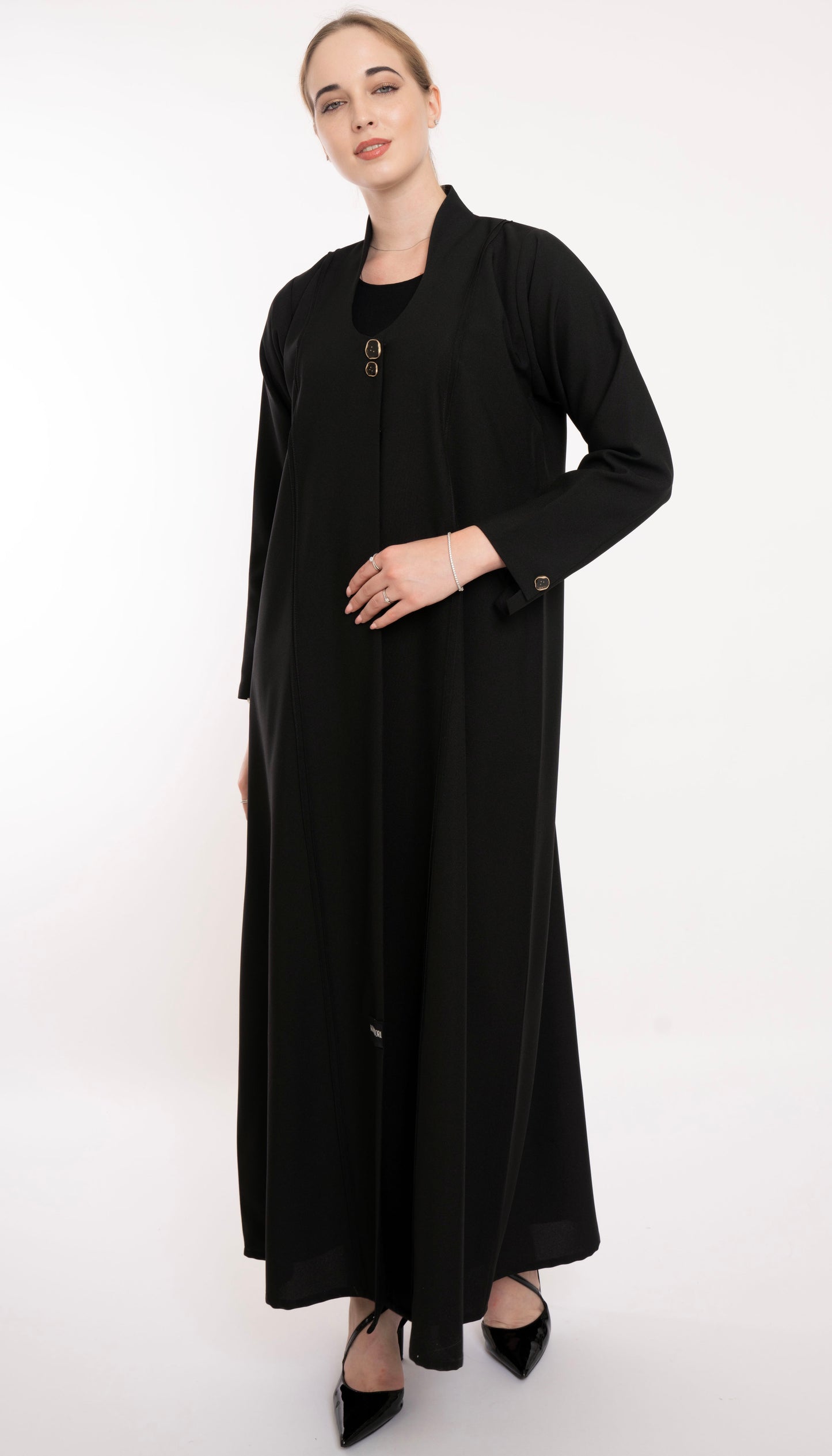 Black Abaya With High Neck Pattern With Pintuck Detailing