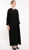 Floral Thread Work Elegance In Overlapping Pattern Abaya