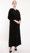 Floral Thread Work Elegance In Overlapping Pattern Abaya