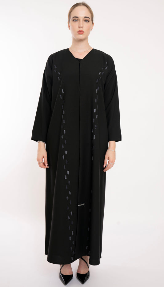 Beautiful Abaya With Double Shade Floral Embroidery On Front