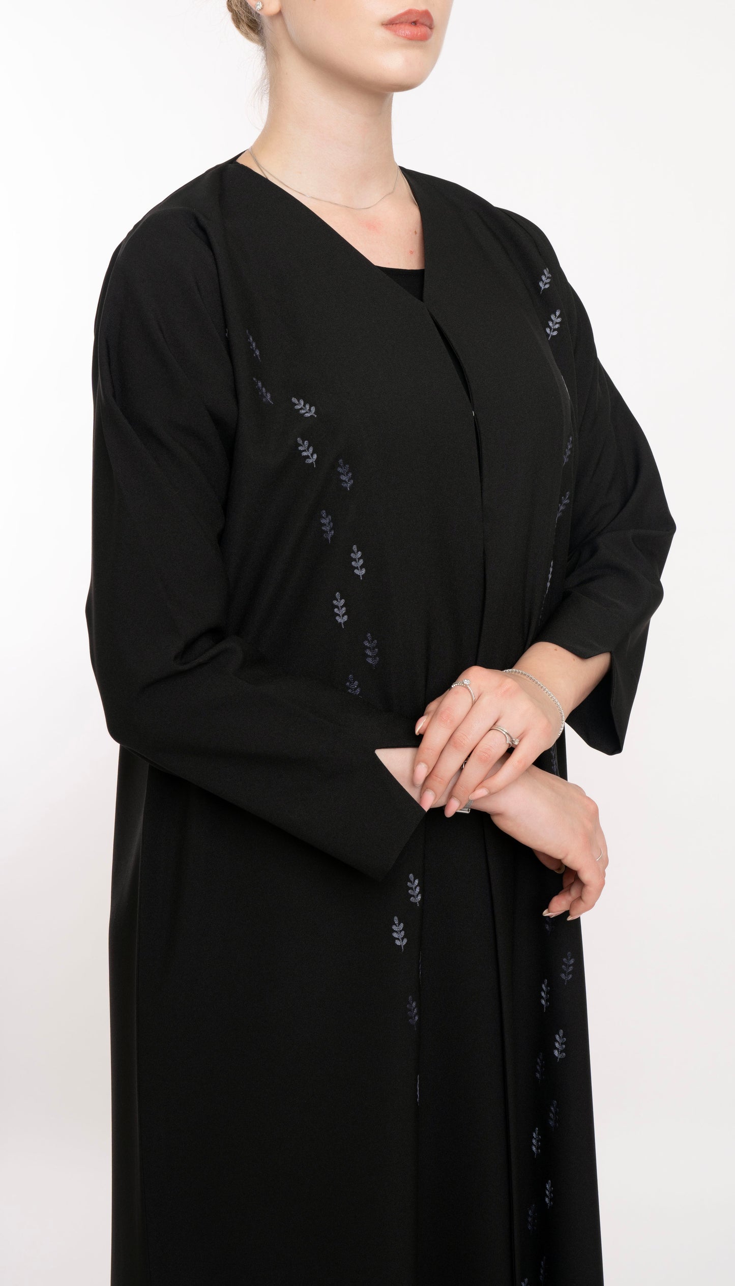 Beautiful Abaya With Double Shade Floral Embroidery On Front