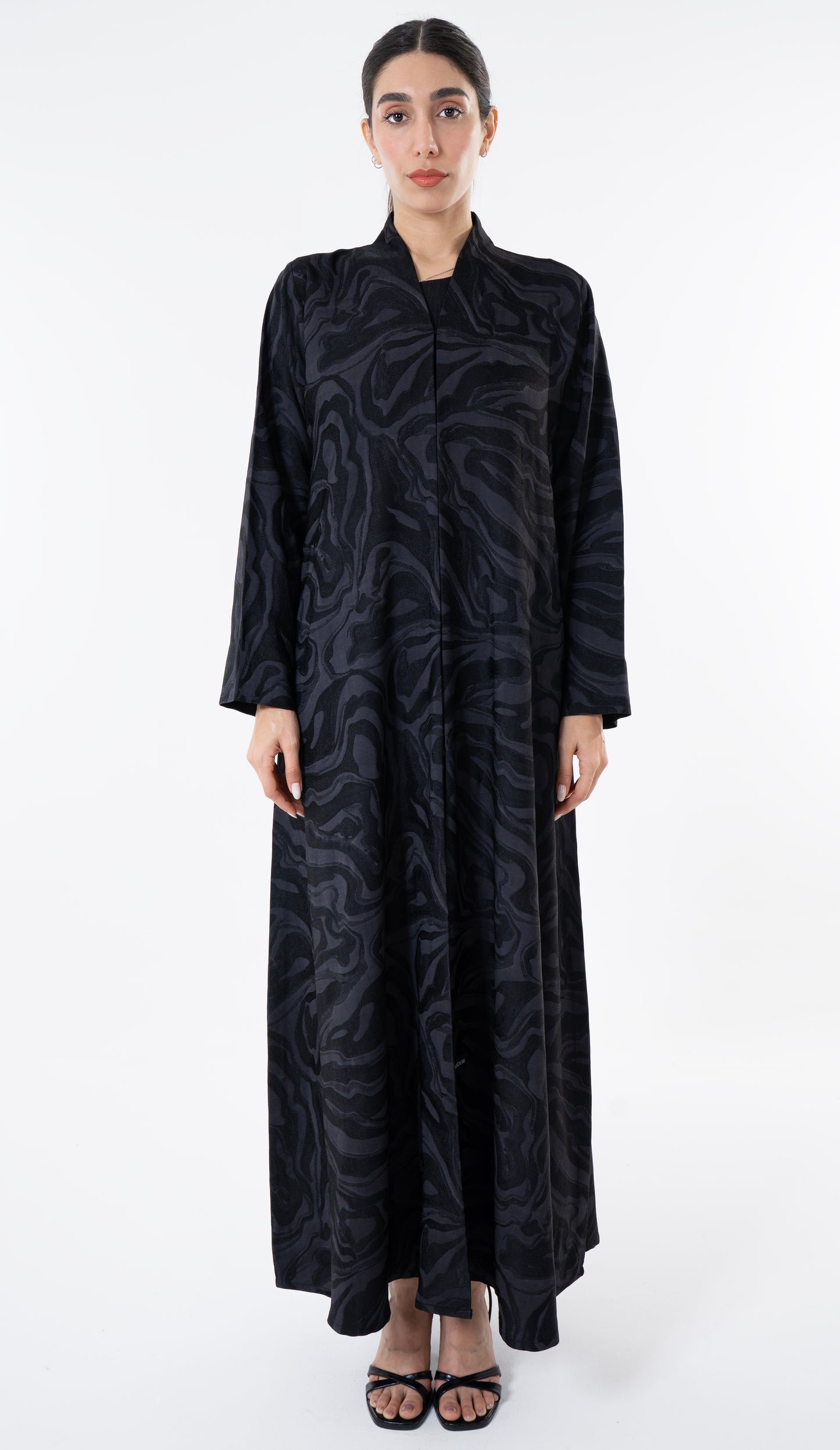 Black Printed High Neck Abaya