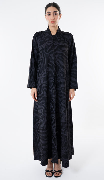 Black Printed High Neck Abaya