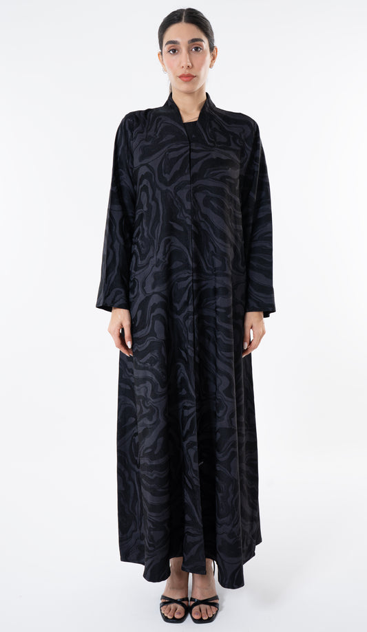 Black Printed High Neck Abaya