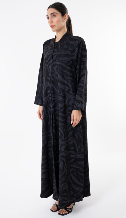 Black Printed High Neck Abaya