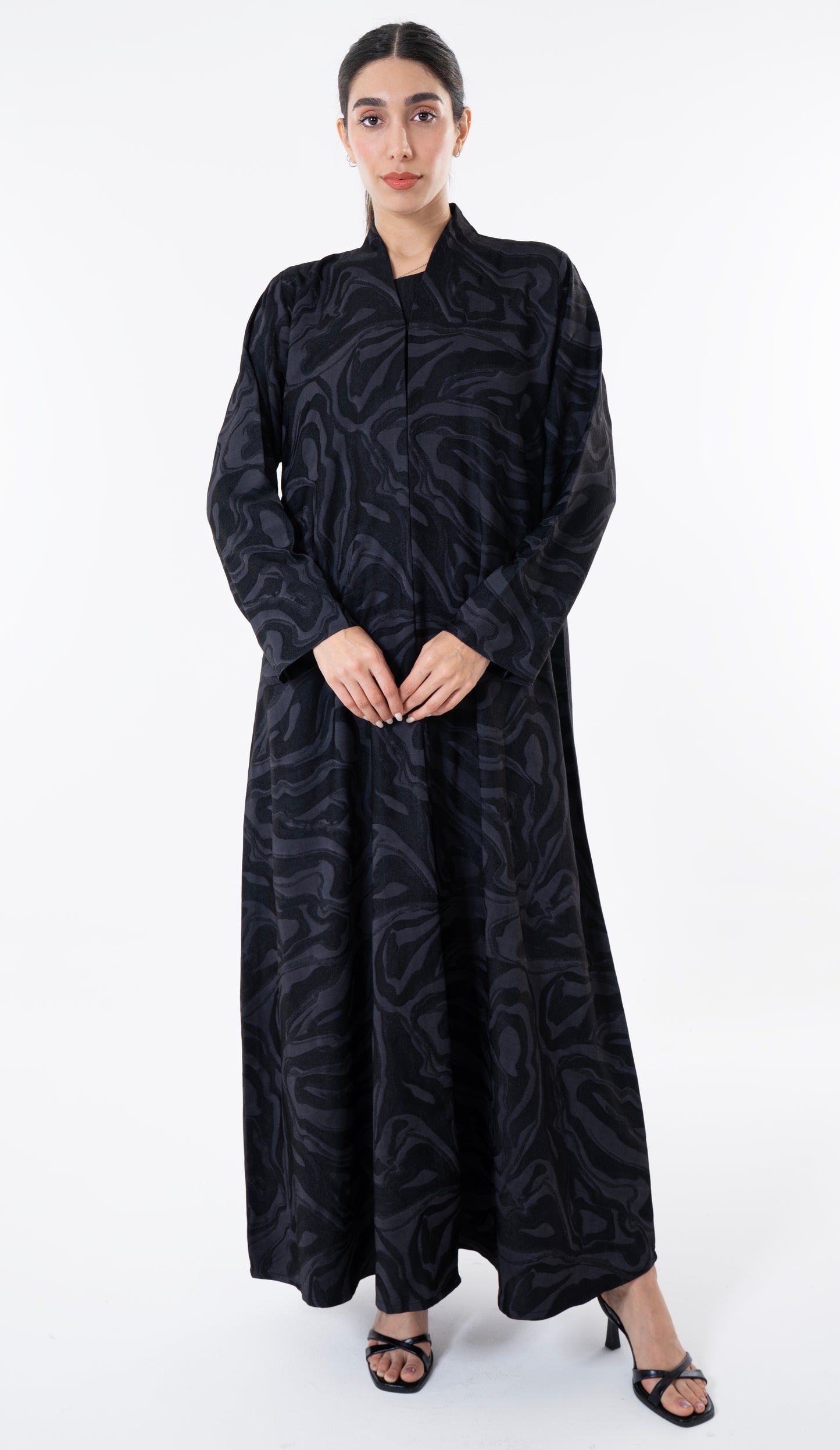 Black Printed High Neck Abaya