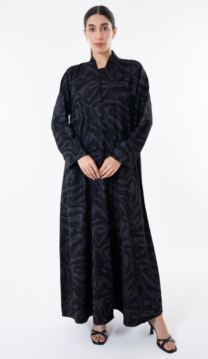 Black Printed High Neck Abaya