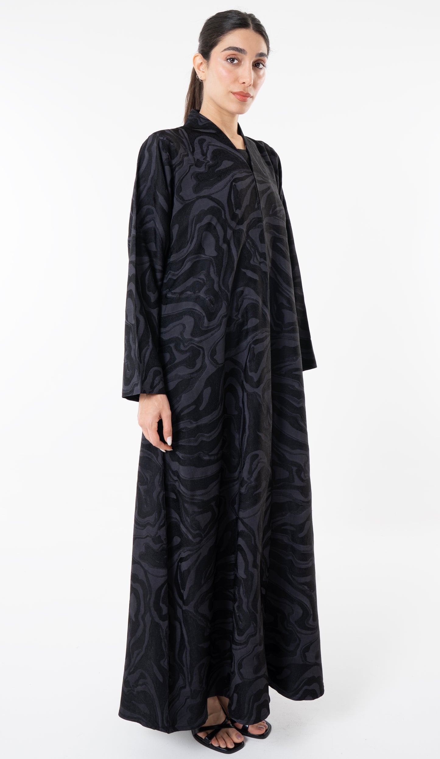 Black Printed High Neck Abaya