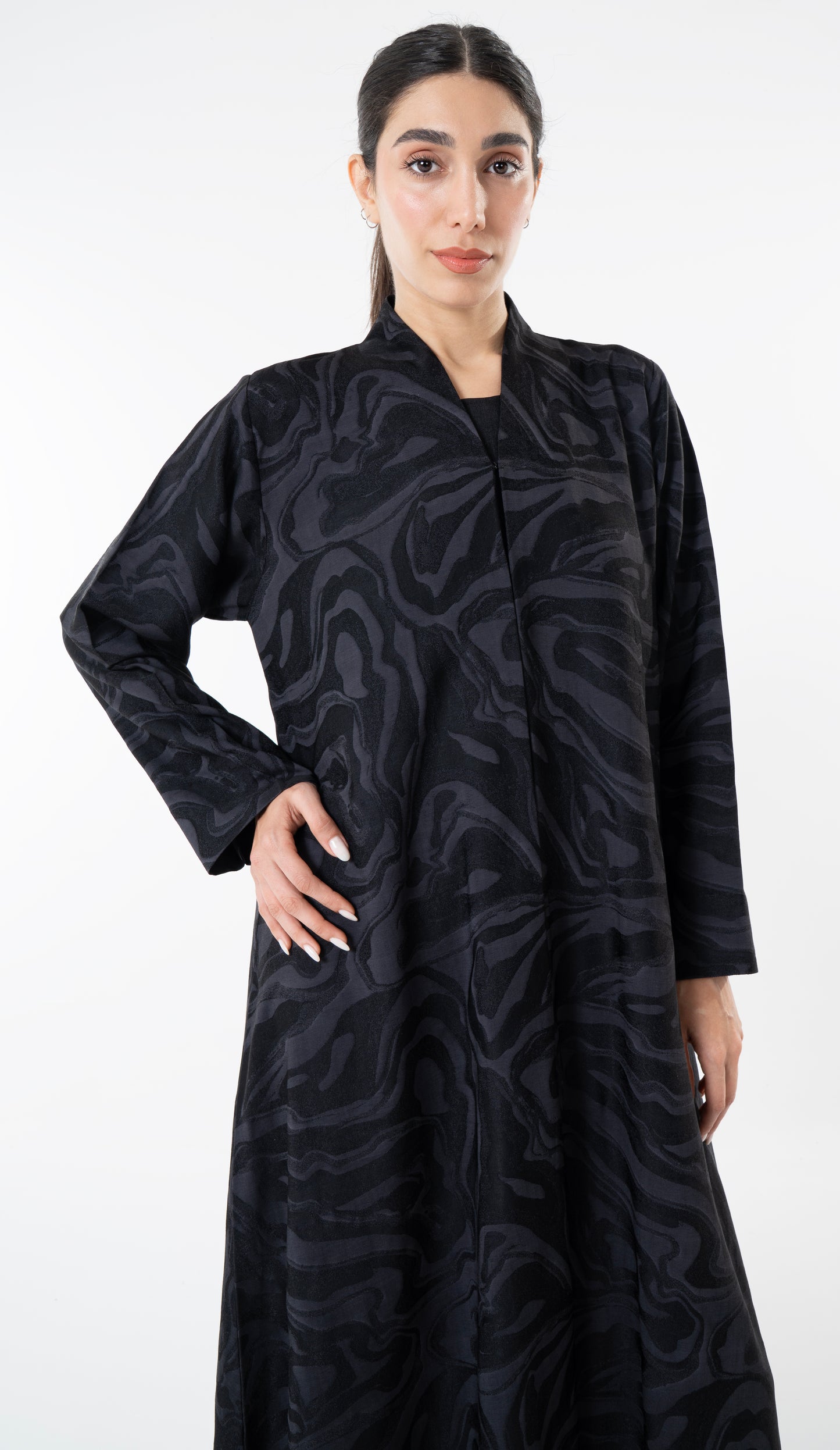 Black Printed High Neck Abaya