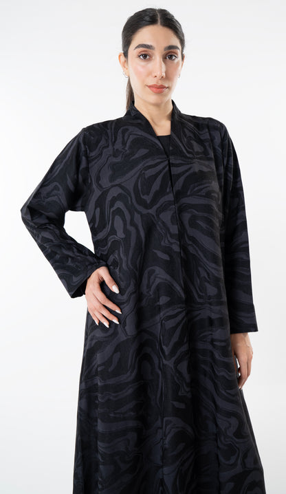 Black Printed High Neck Abaya