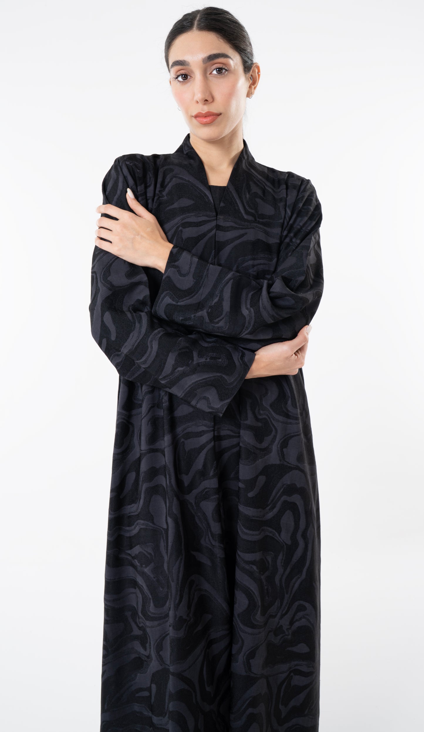Black Printed High Neck Abaya