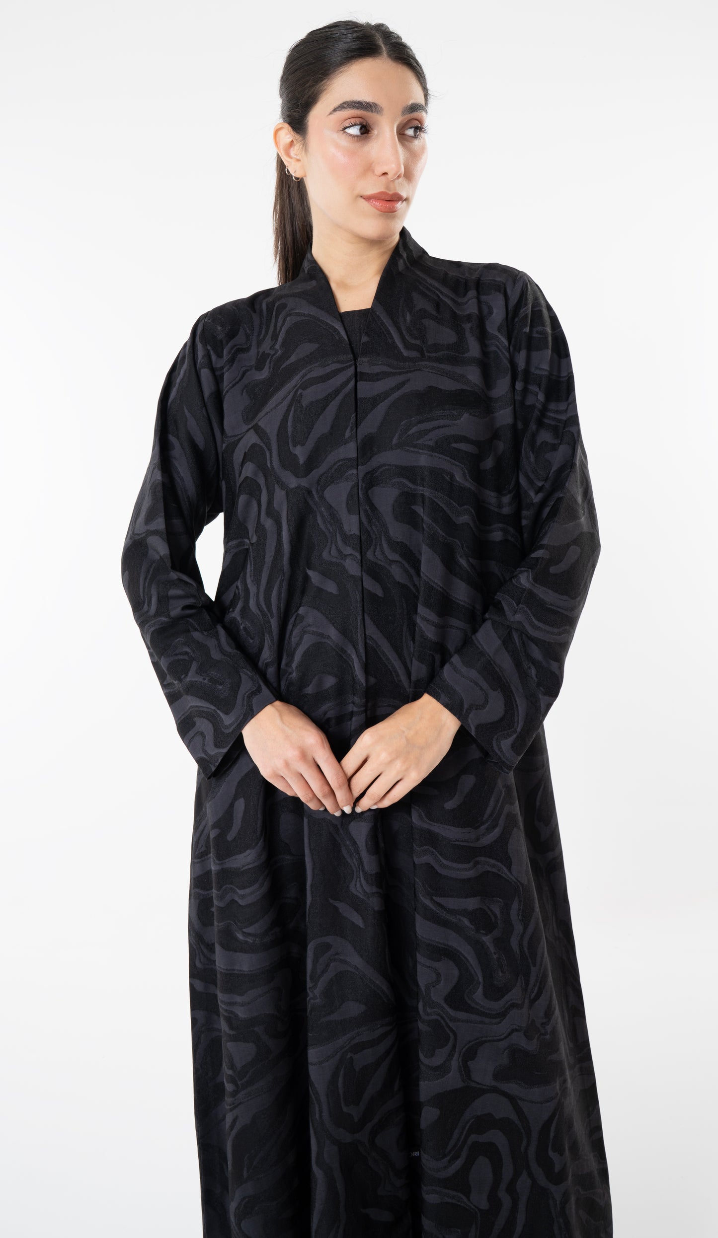 Black Printed High Neck Abaya