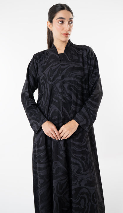 Black Printed High Neck Abaya