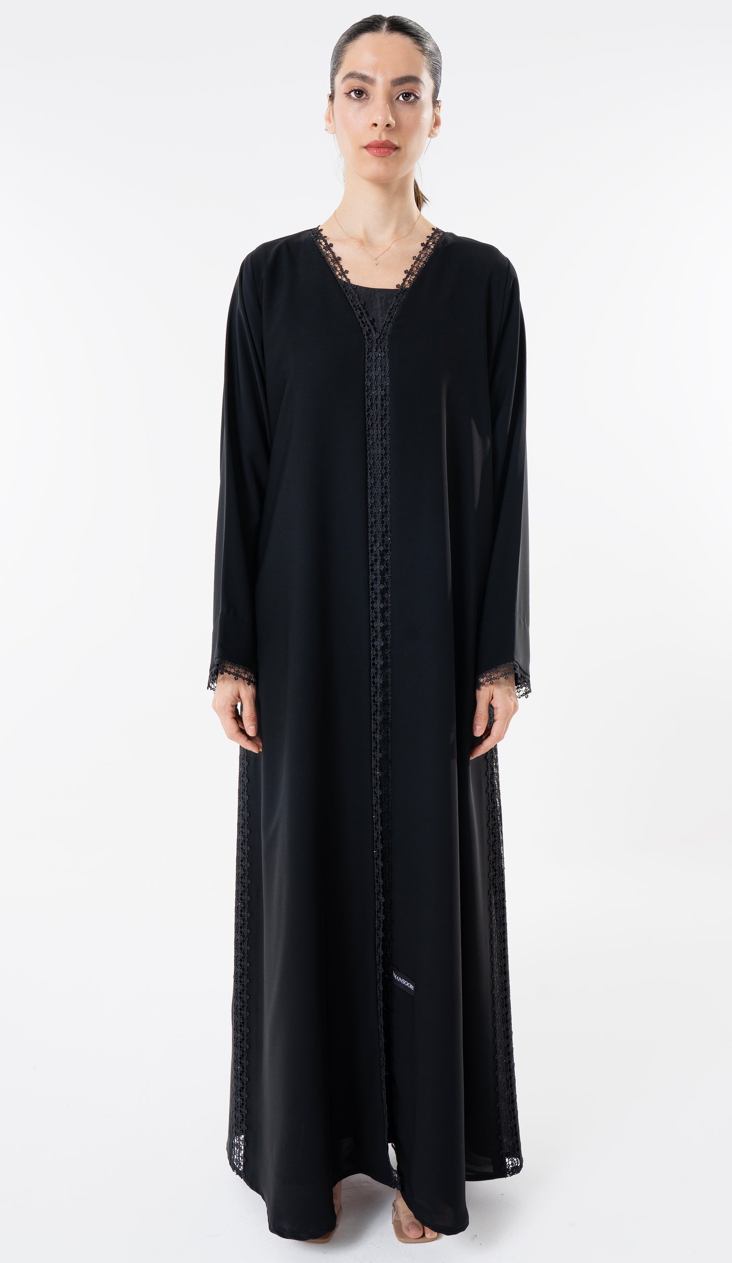 Black Abaya With Lace Detailing In Front And Side