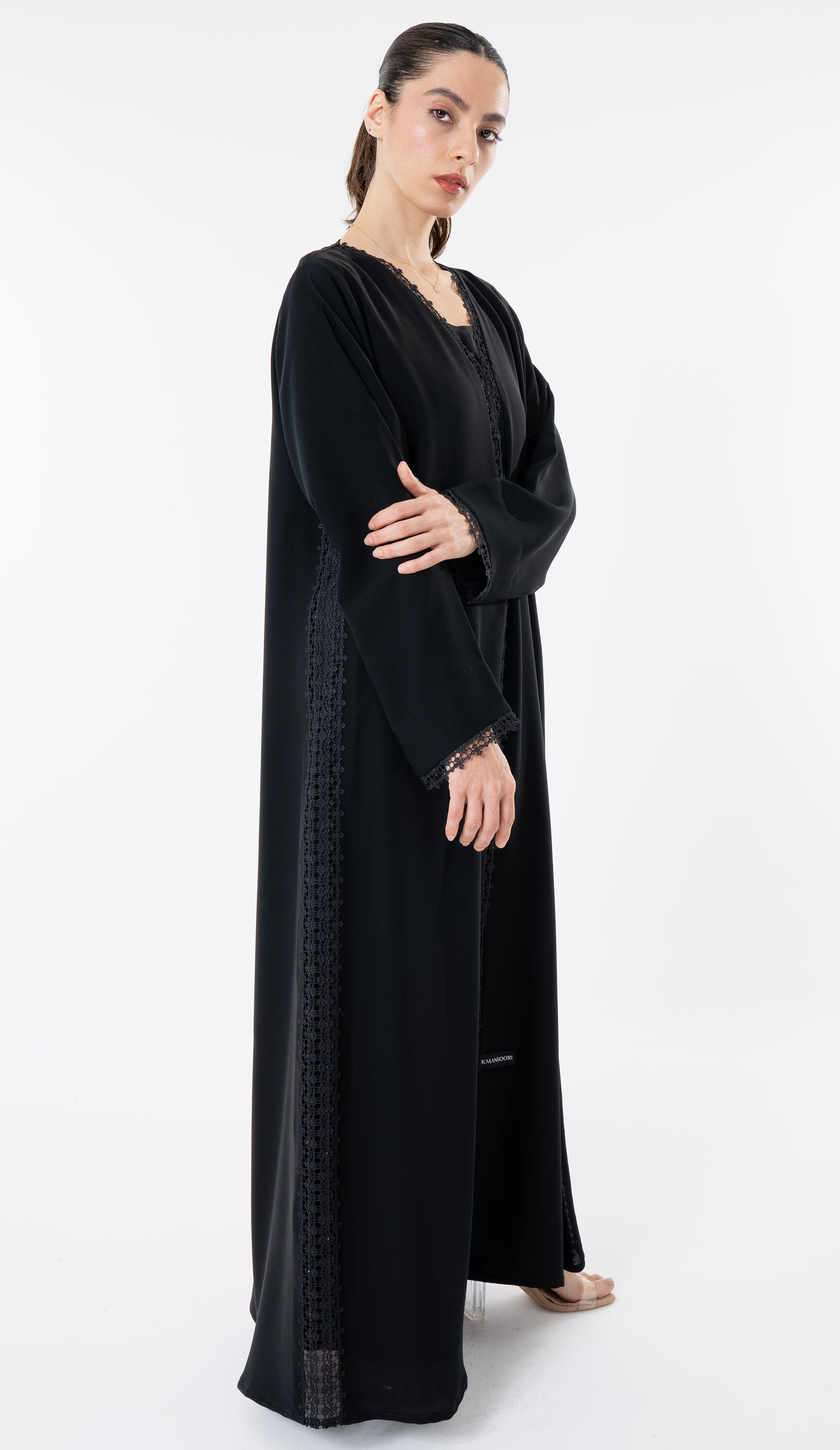 Black Abaya With Lace Detailing In Front And Side