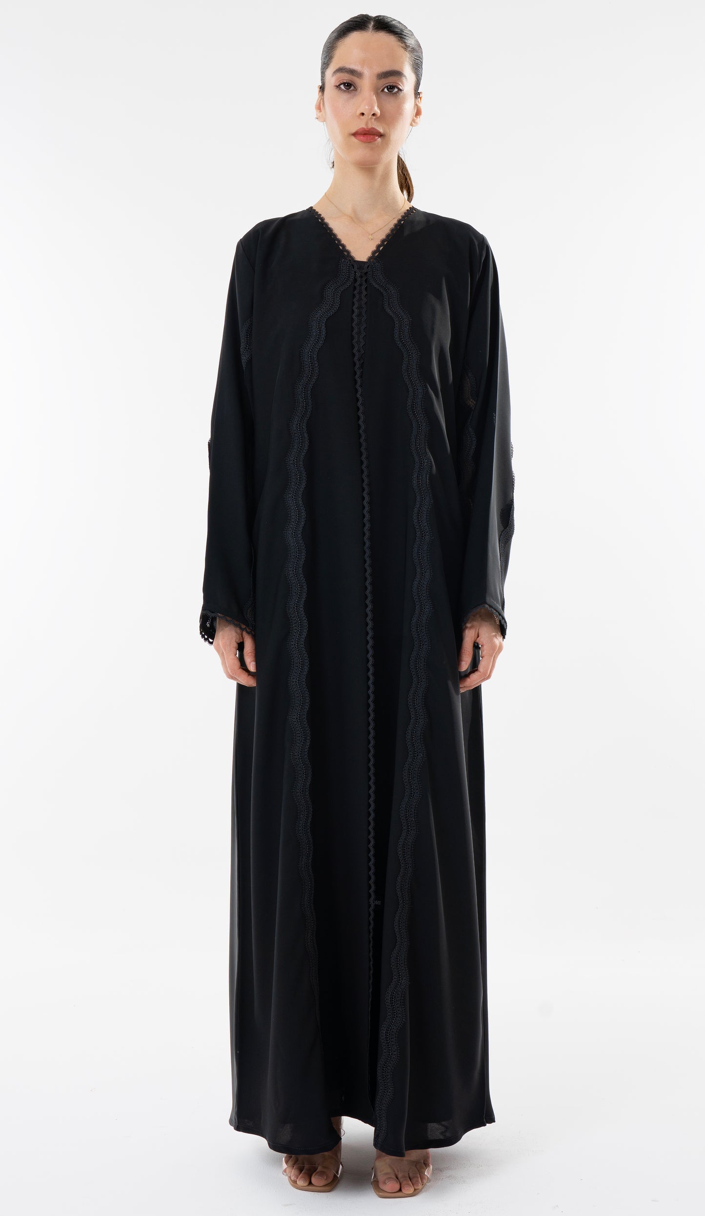 Curve Design Lace Detailing On Front And Sleeve