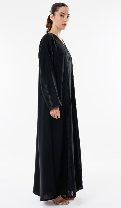 Curve Design Lace Detailing On Front And Sleeve
