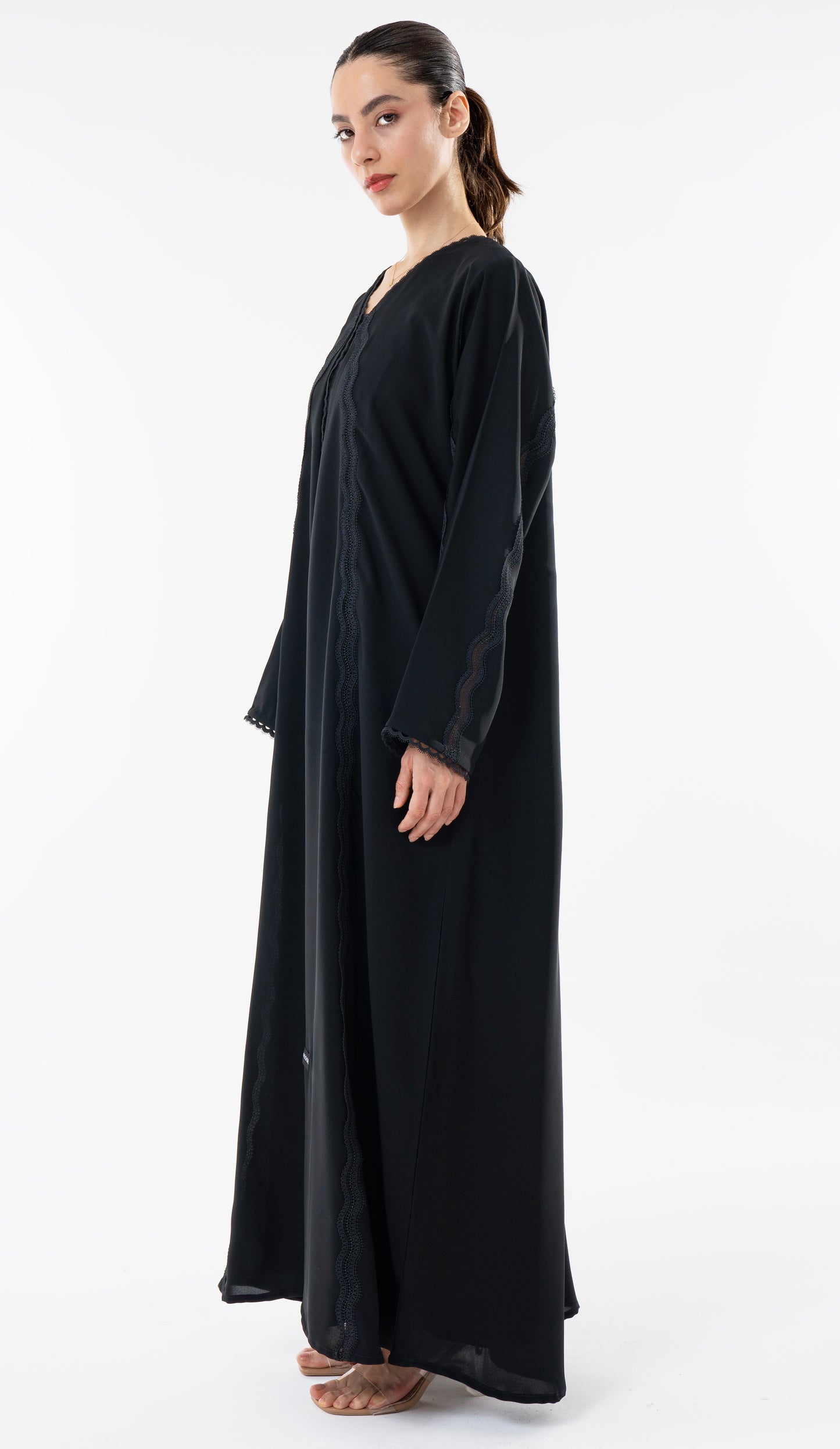Curve Design Lace Detailing On Front And Sleeve