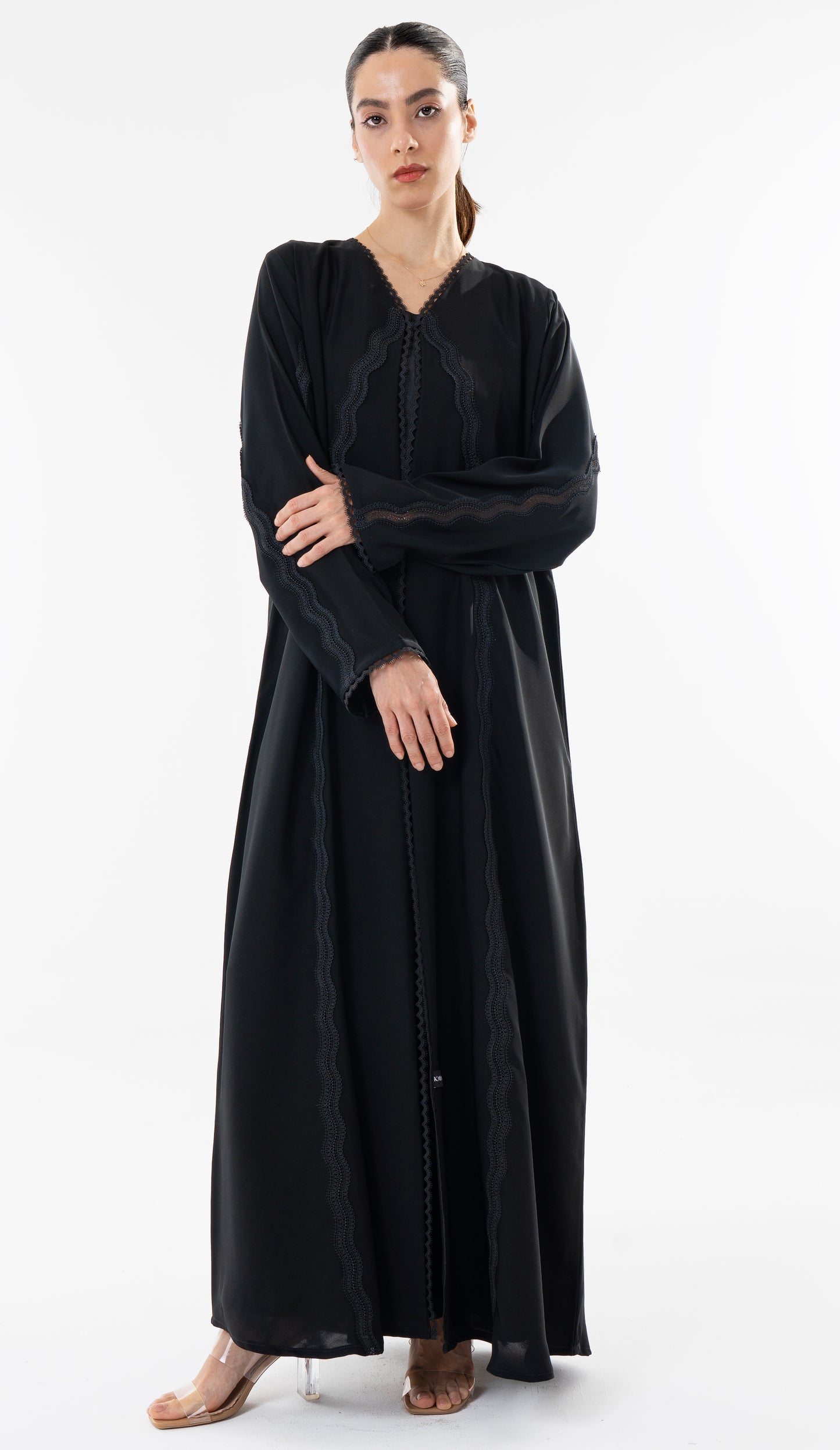 Curve Design Lace Detailing On Front And Sleeve