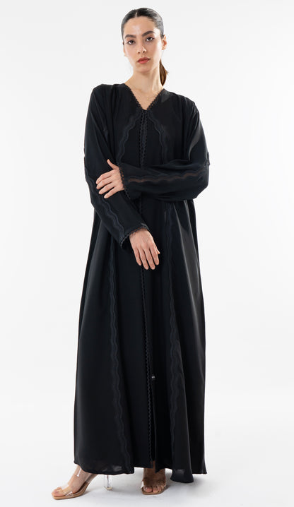 Curve Design Lace Detailing On Front And Sleeve