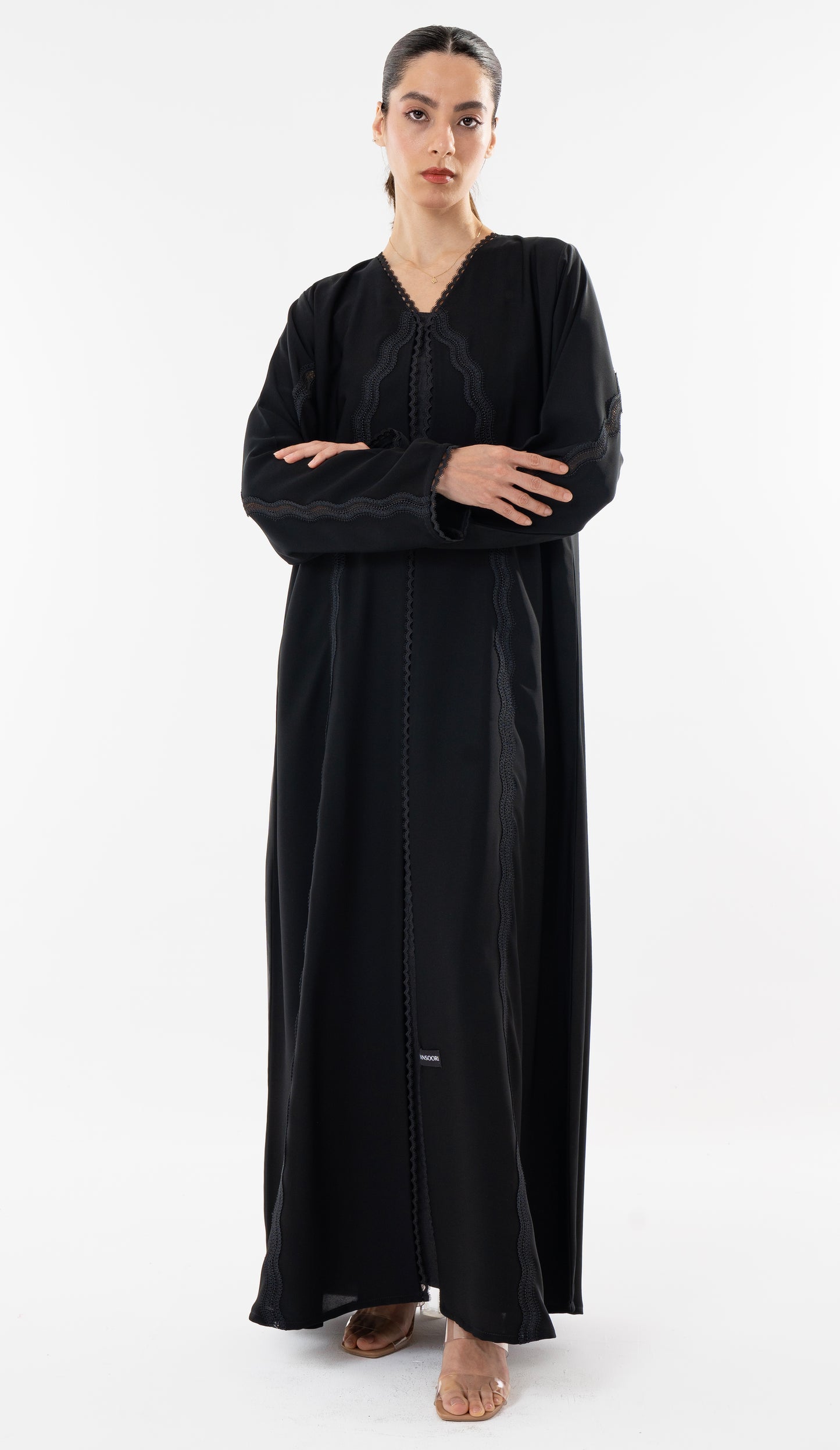 Curve Design Lace Detailing On Front And Sleeve