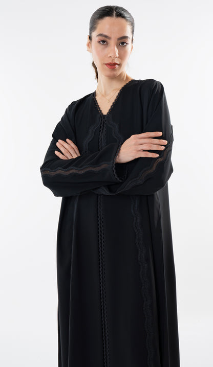 Curve Design Lace Detailing On Front And Sleeve
