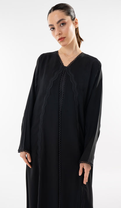 Curve Design Lace Detailing On Front And Sleeve