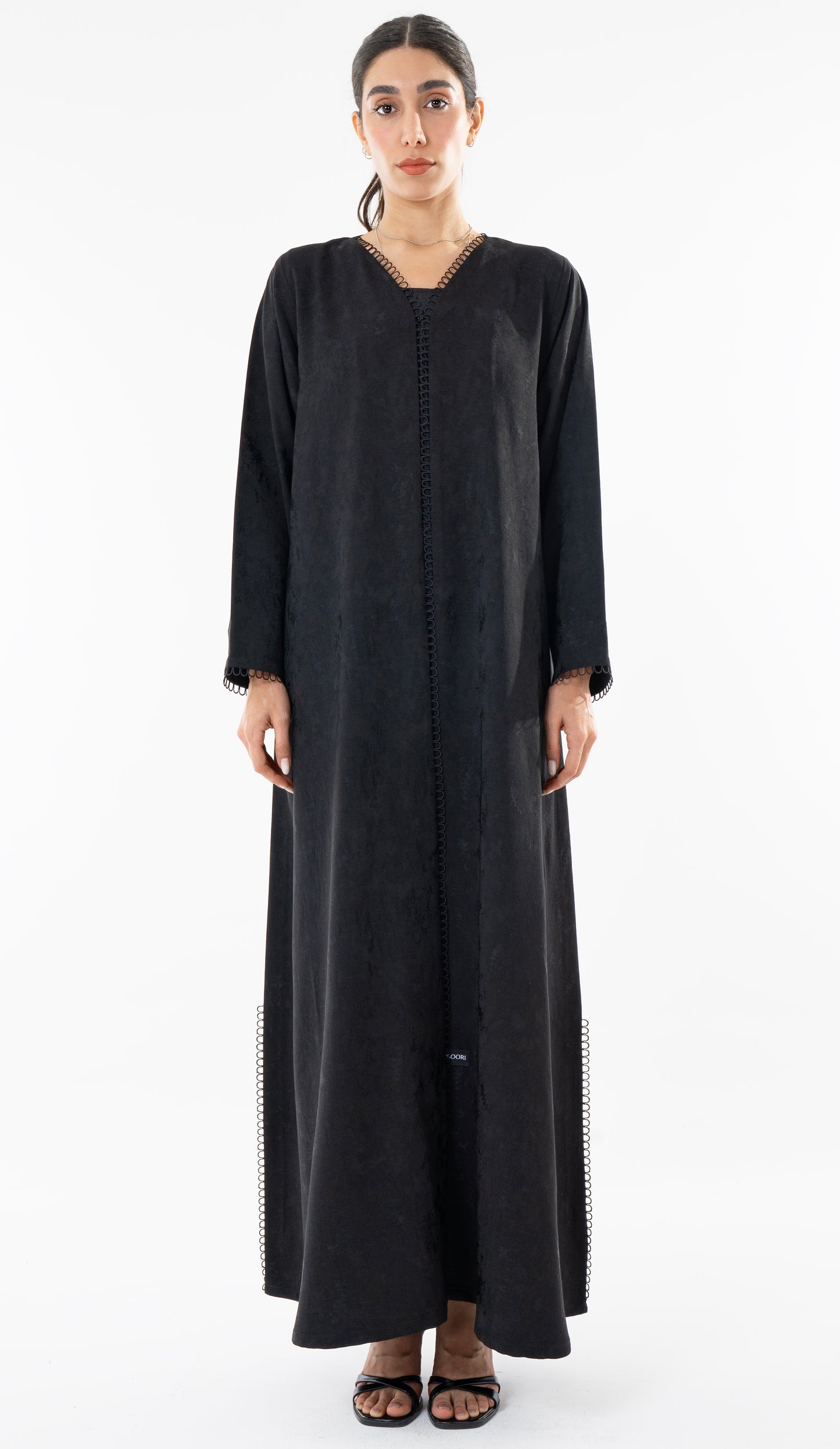 Black Print Abaya With Lace Detailing