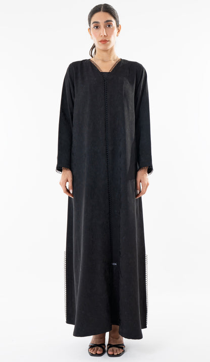 Black Print Abaya With Lace Detailing