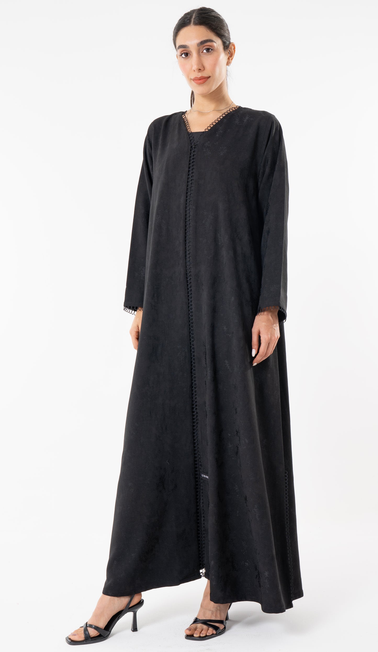 Black Print Abaya With Lace Detailing