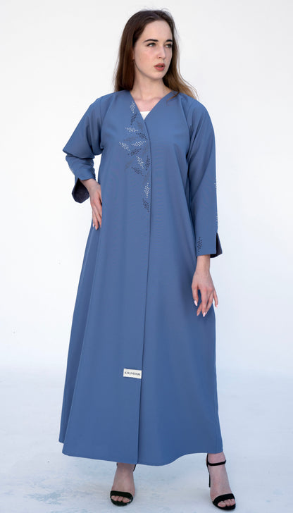 Overlap Abaya With Colourful French Knot Embroidered Detailing