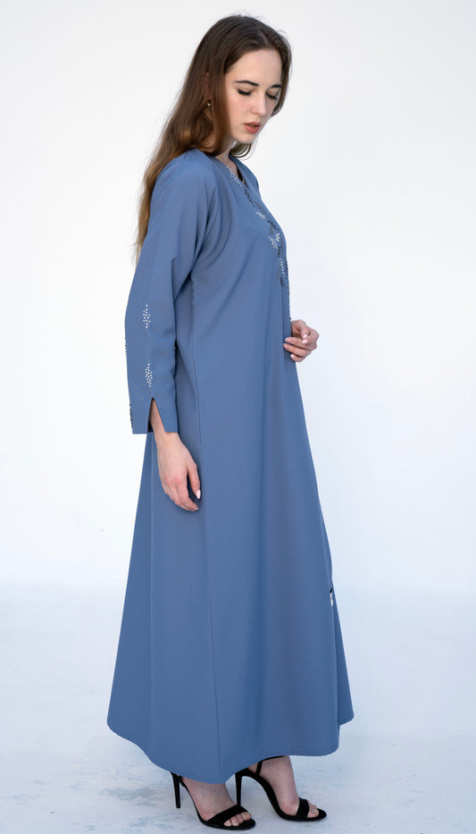 Overlap Abaya With Colourful French Knot Embroidered Detailing