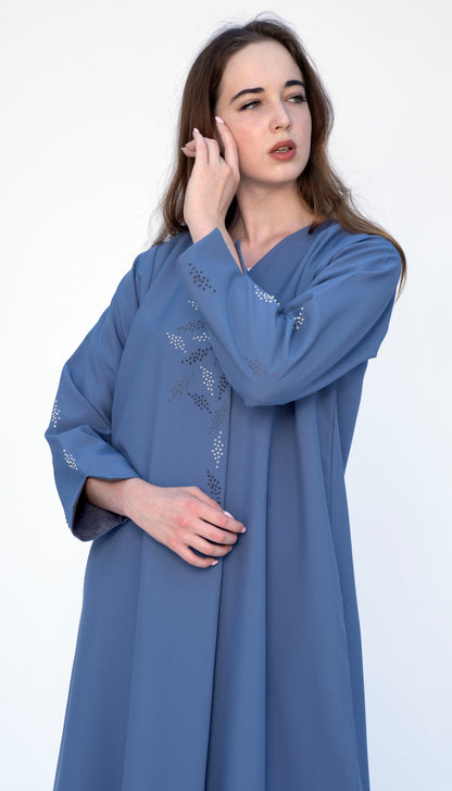 Overlap Abaya With Colourful French Knot Embroidered Detailing