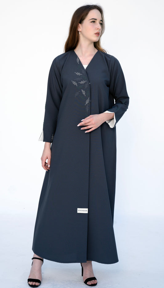 Overlap Abaya With Colourful French Knot Embroidered Detailing