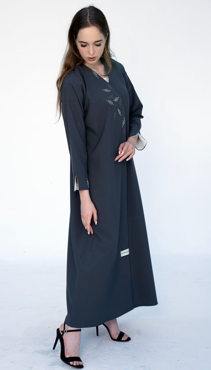 Overlap Abaya With Colourful French Knot Embroidered Detailing